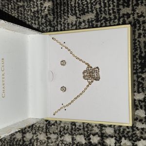 Gold-Tone Paw Pendant Necklace and Stud Earring Set
